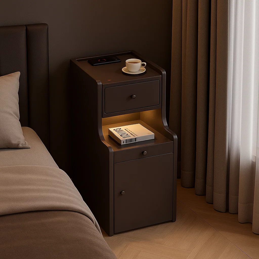 Table de chevet moderne avec lampe intégrée et chargeur sans fil