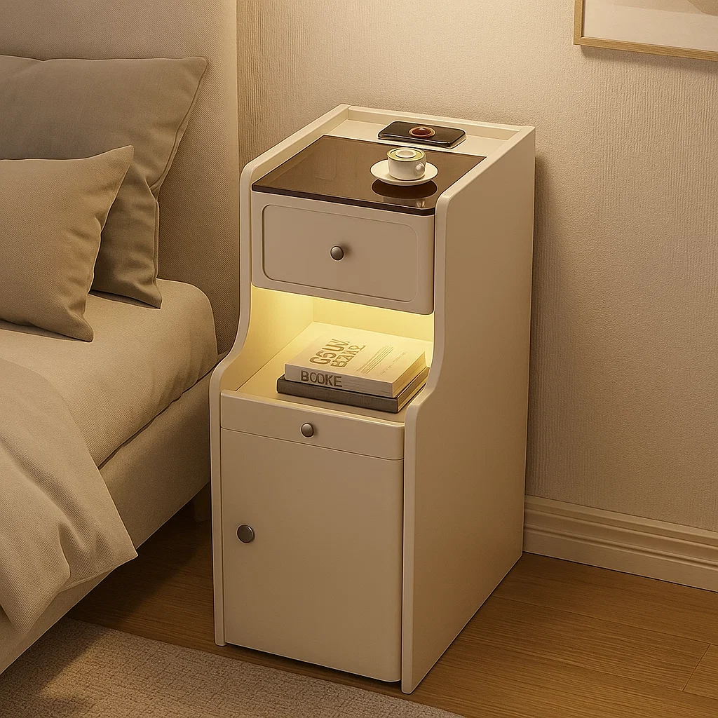 Table de chevet moderne avec lampe intégrée et chargeur sans fil