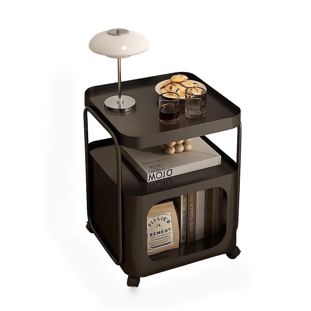 Table d’appoint moderne avec roulettes et étagères de rangement