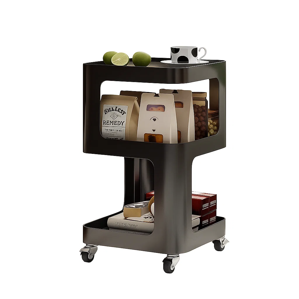 Chariot de rangement en métal à 2 niveaux avec roulettes