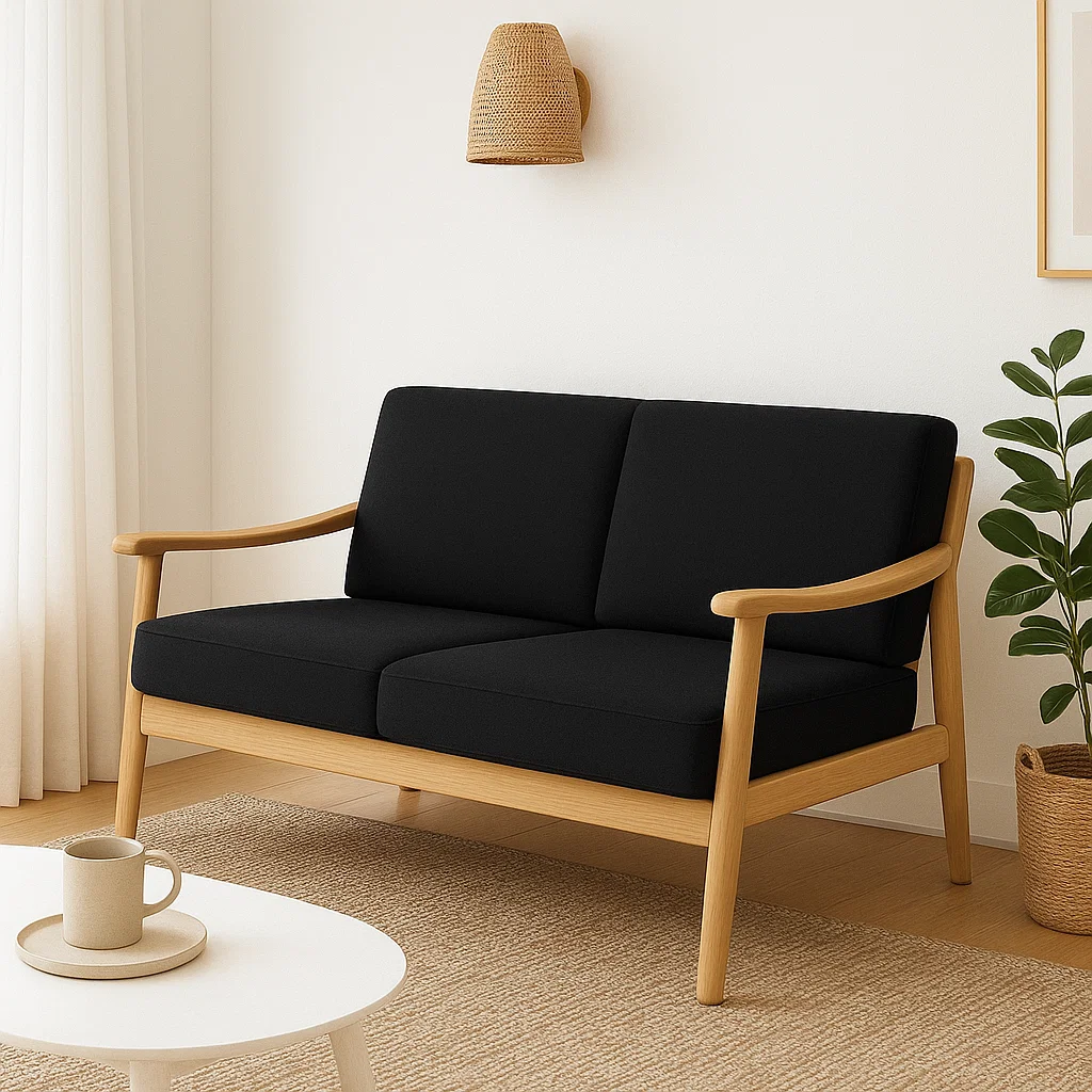 Canapé 2 places avec structure en bois massif et coussins rembourrés