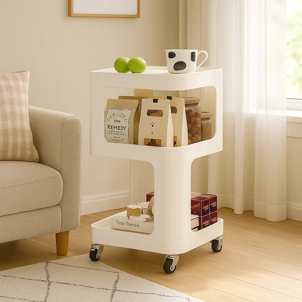 Chariot de rangement en métal à 2 niveaux avec roulettes