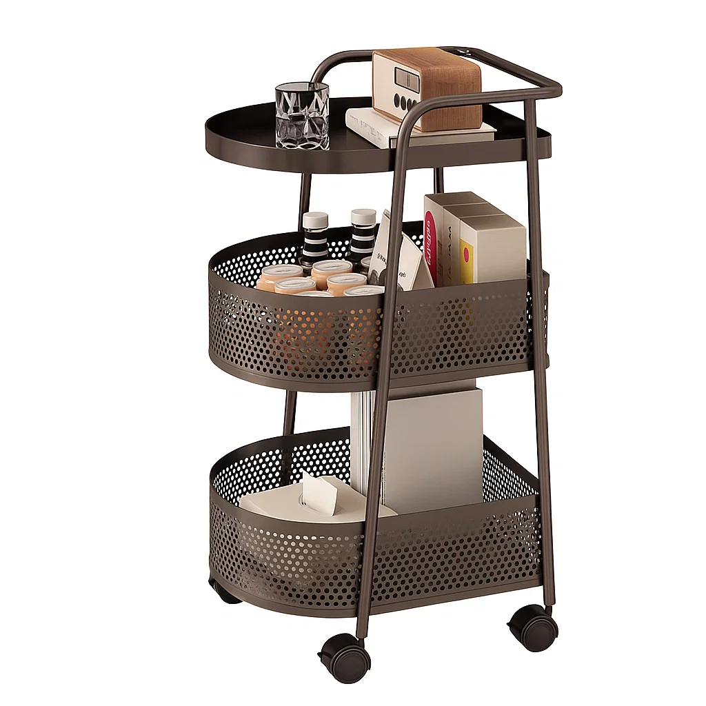 Chariot de rangement en métal à 3 niveaux avec roulettes
