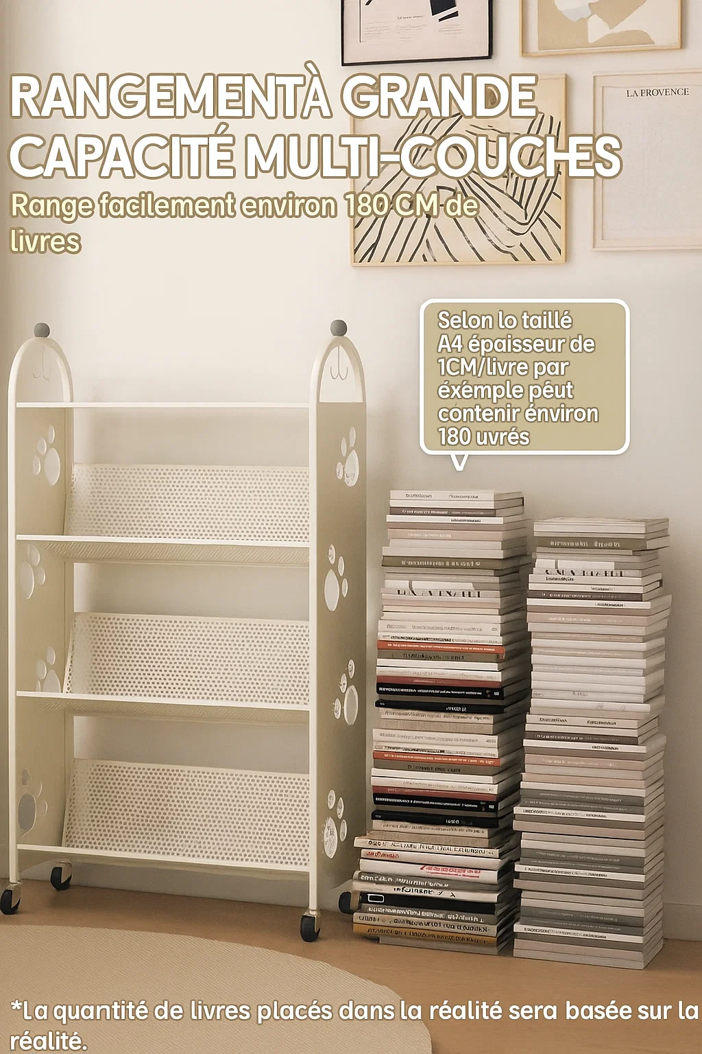 Étagère de rangement en métal sur roulettes à 4 niveaux