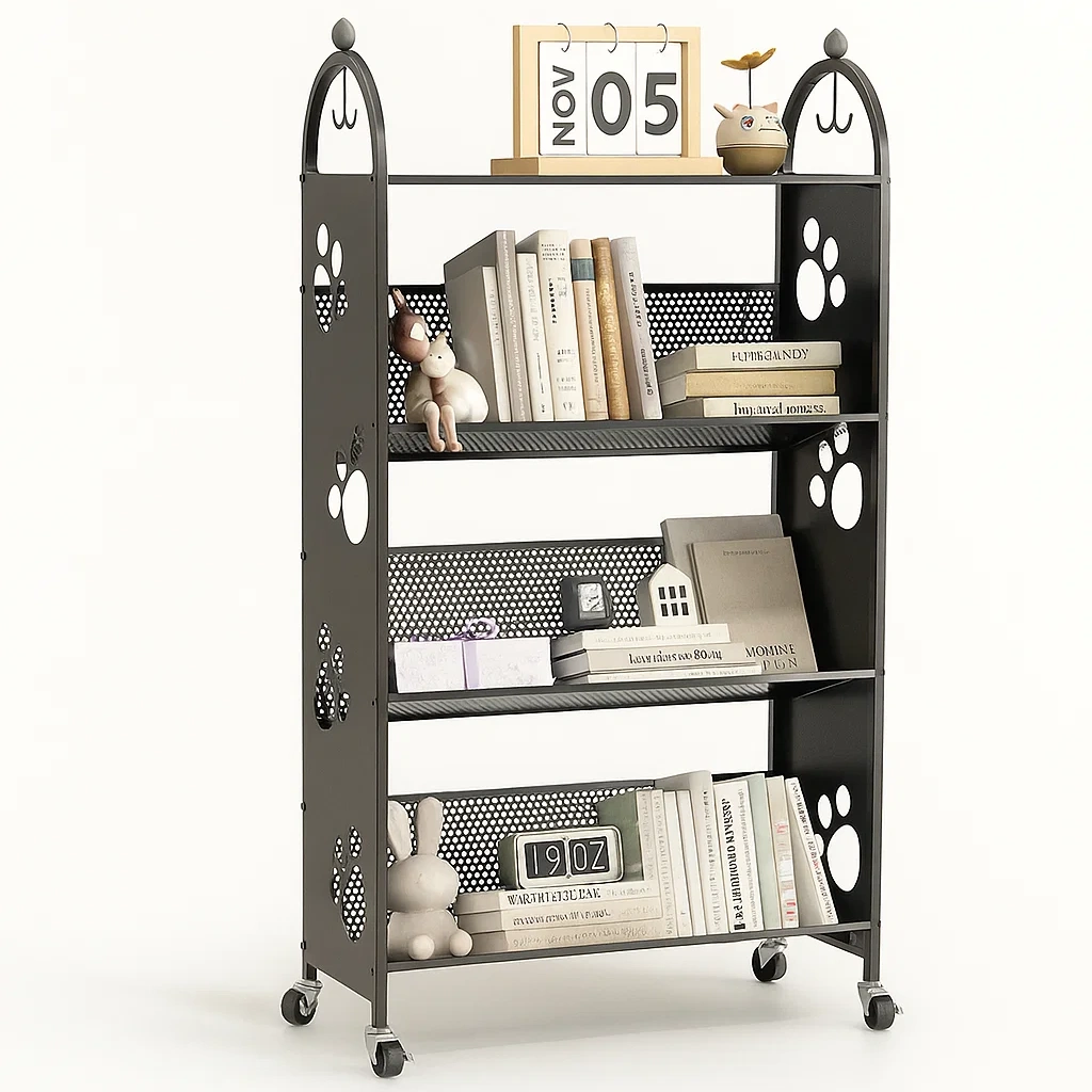 Étagère de rangement en métal sur roulettes à 4 niveaux