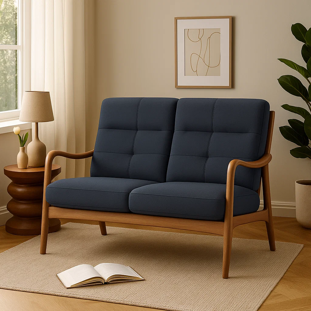 Canapé 2 places moderne avec structure en bois massif et coussins rembourrés