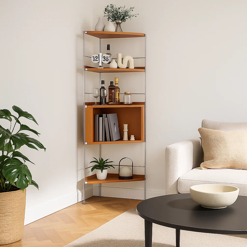 Étagère d’angle en bois et métal à 5 niveaux