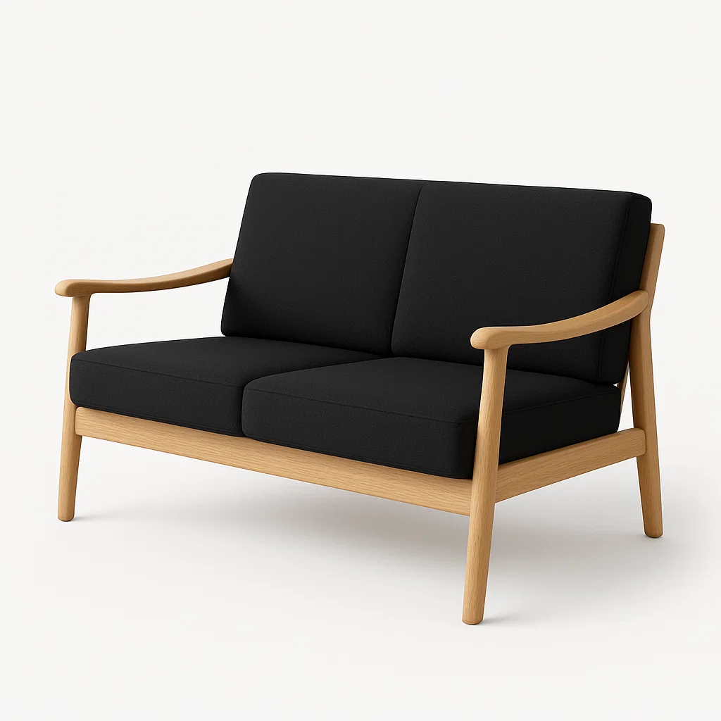 Canapé 2 places avec structure en bois massif et coussins rembourrés