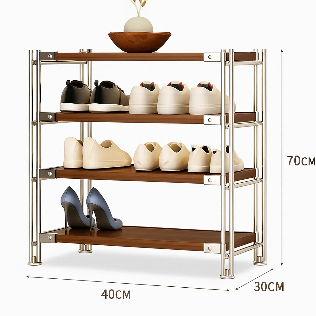 Étagère à chaussures 3 niveaux en bois et métal