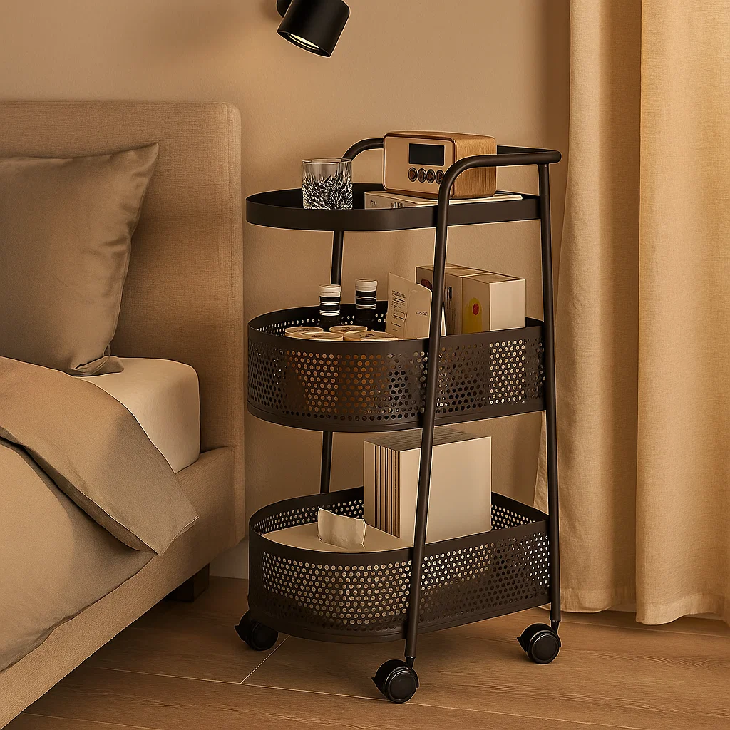 Chariot de rangement en métal à 3 niveaux avec roulettes
