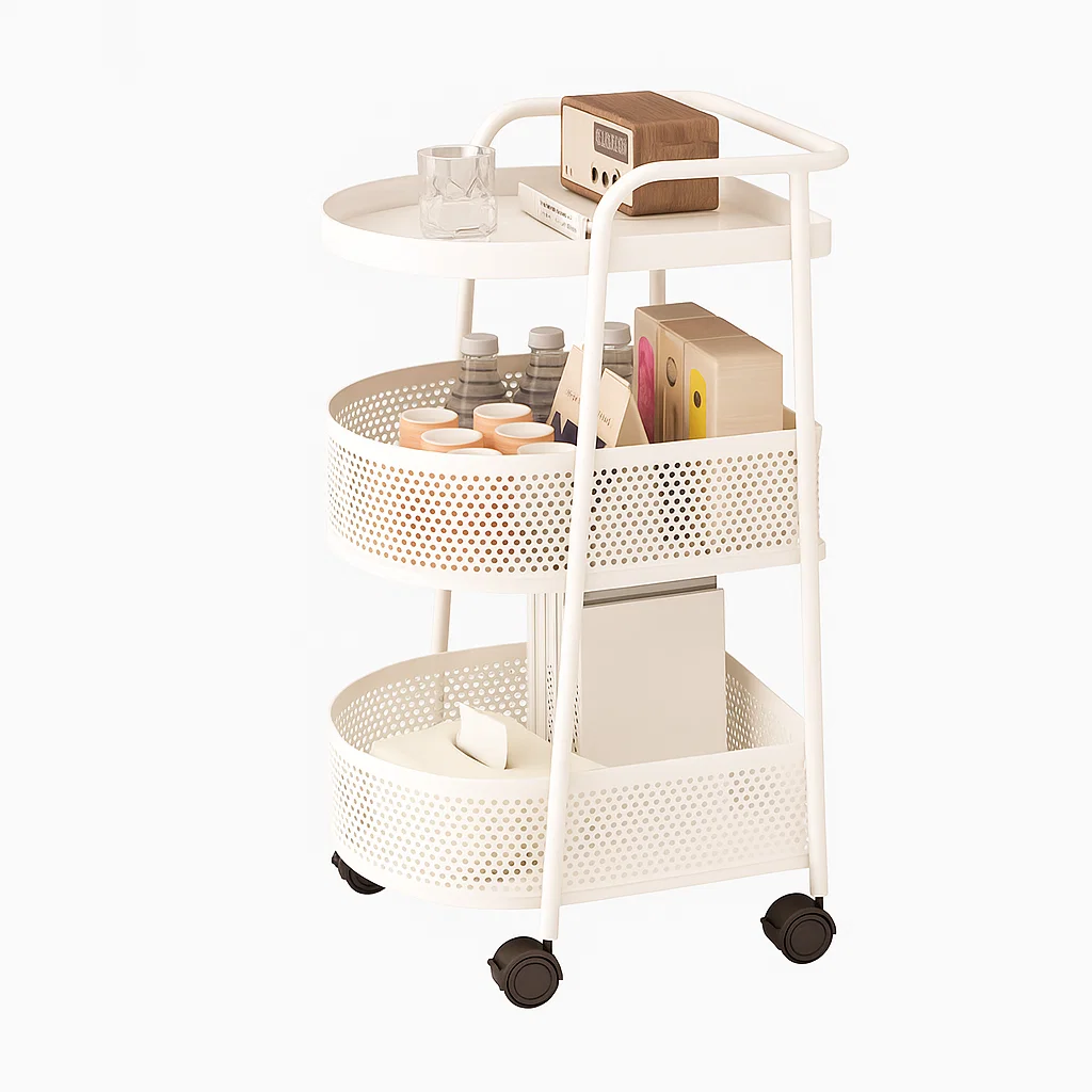 Chariot de rangement en métal à 3 niveaux avec roulettes