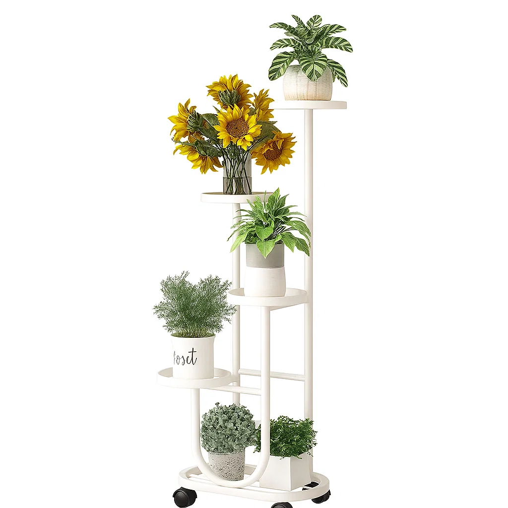 Étagère à plantes 5 niveaux en métal avec roulettes
