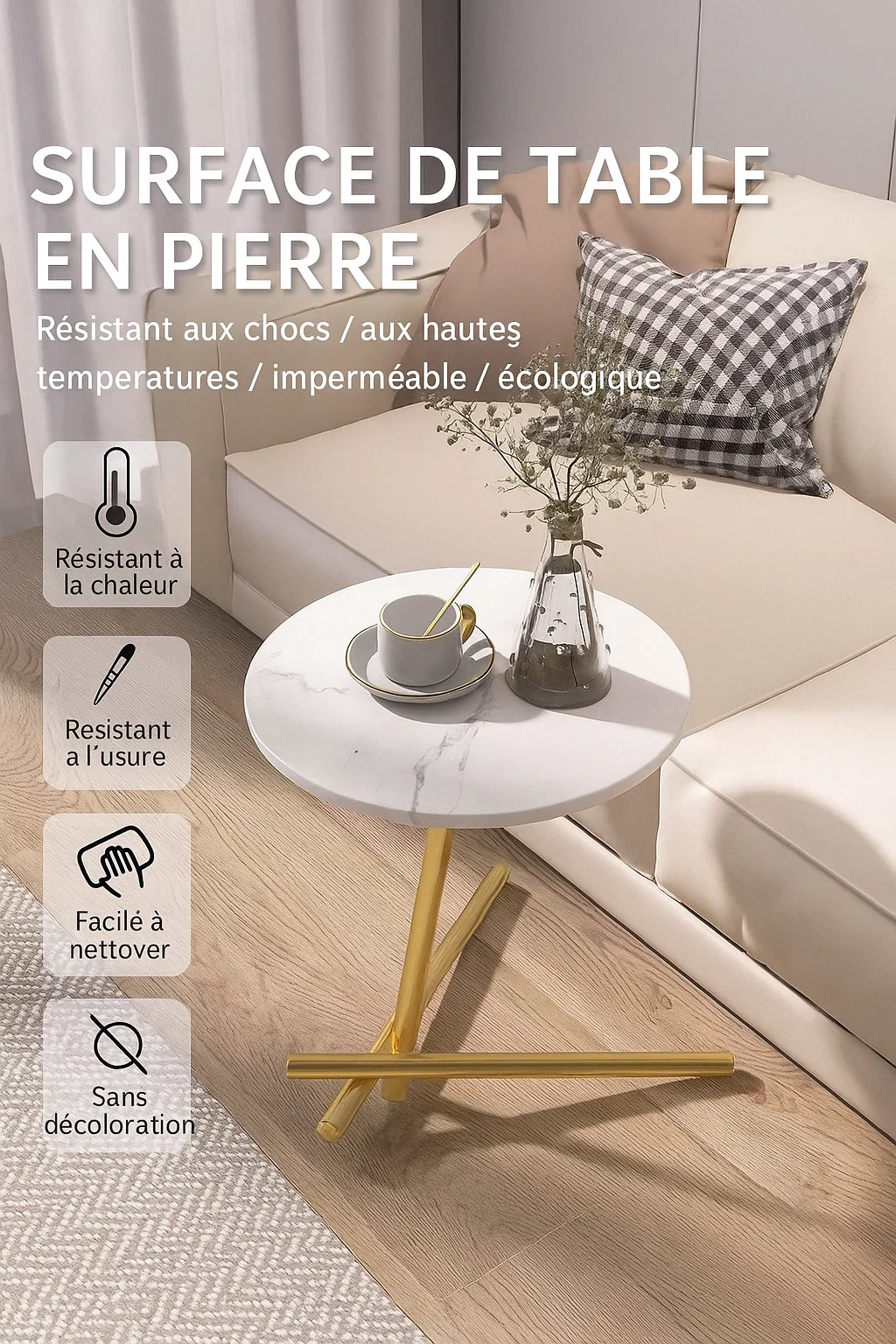 Table d’appoint ronde moderne en métal avec plateau lisse