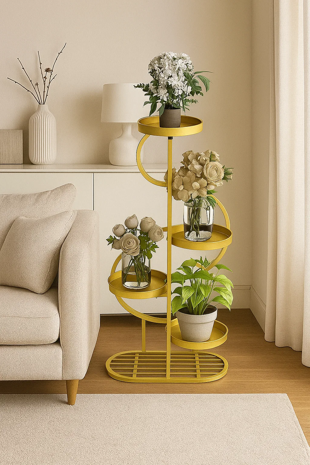 Étagère à plantes en métal doré à 5 niveaux