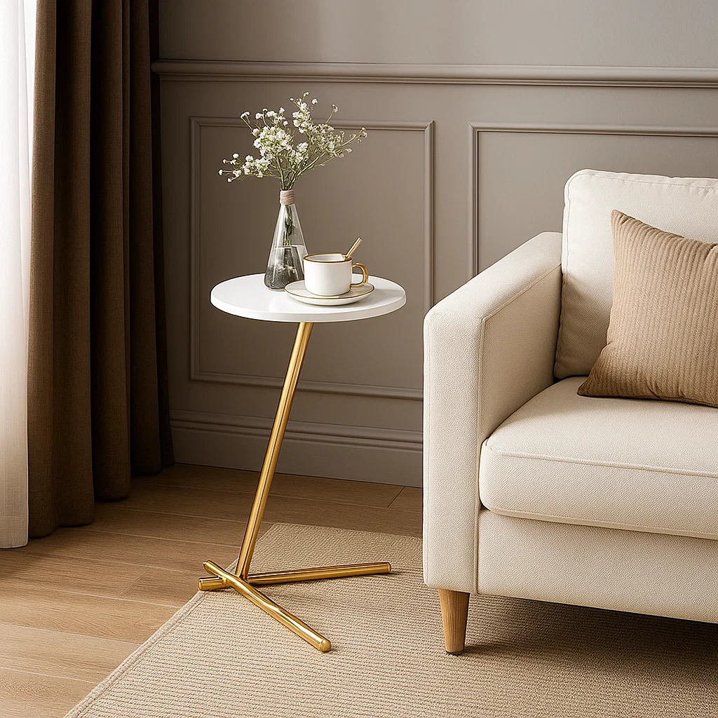 Table d’appoint ronde moderne en métal avec plateau lisse