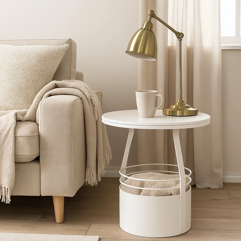 Table d’appoint ronde avec rangement intégré