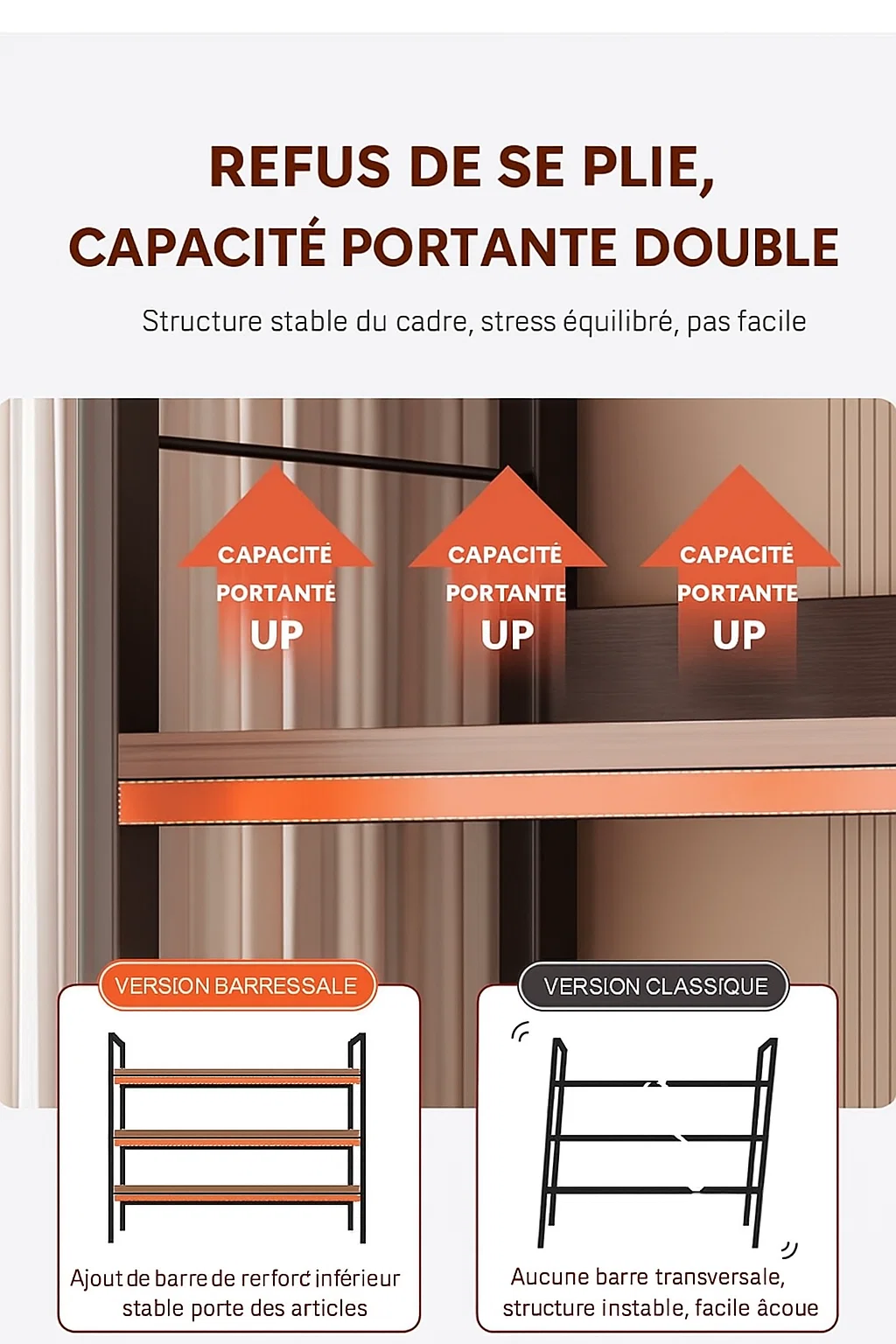 Étagère de Rangement à 3 Niveaux en Bois et Métal
