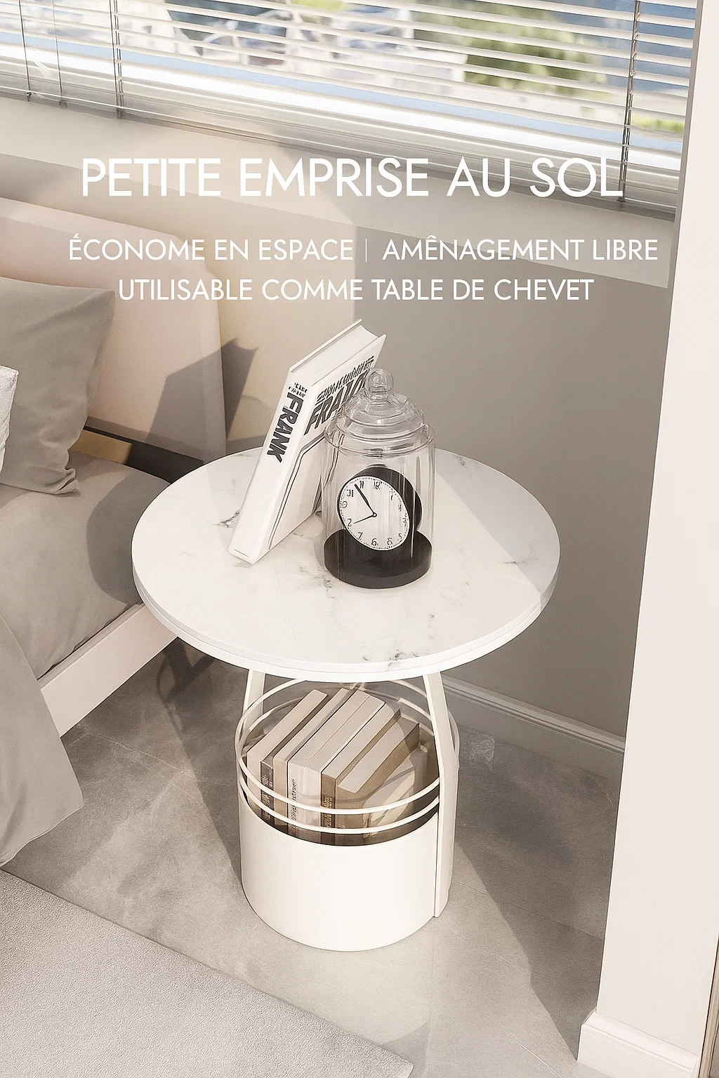 Table d’appoint ronde avec rangement intégré