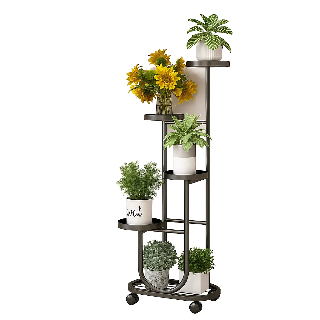 Étagère à plantes 5 niveaux en métal avec roulettes
