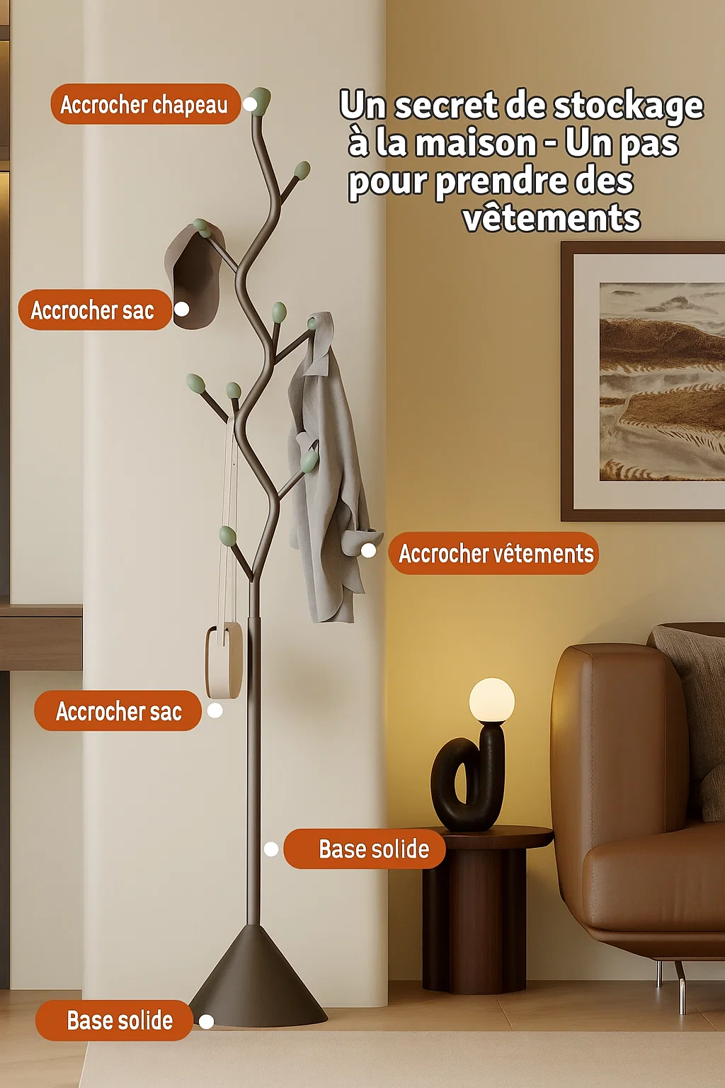 Portemanteau sur pied design arbre en métal
