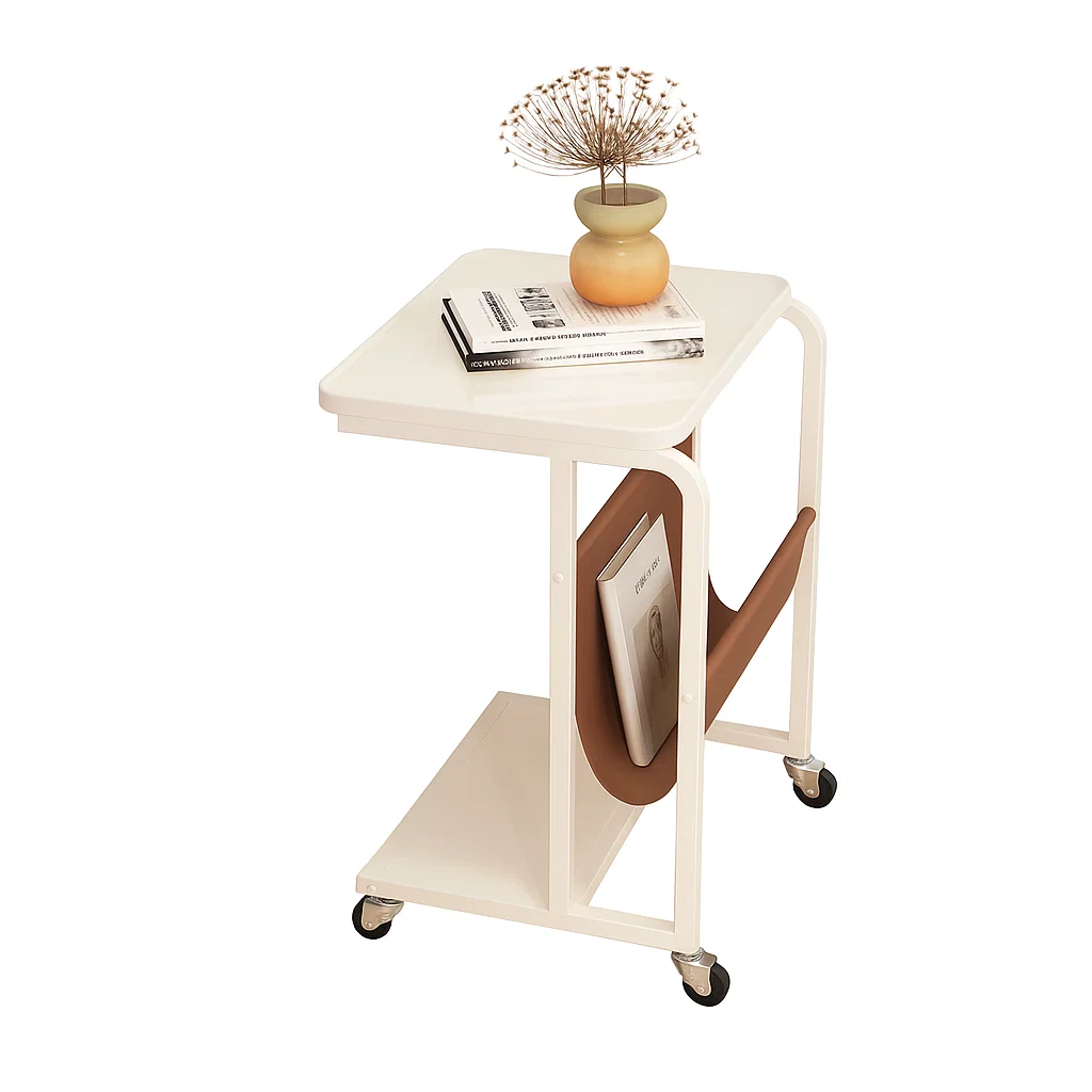 Table d’appoint mobile avec porte-revues et roulettes