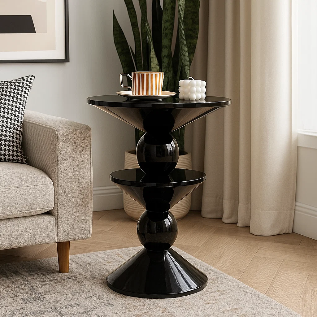 Table d’appoint design ronde en bois laqué moderne