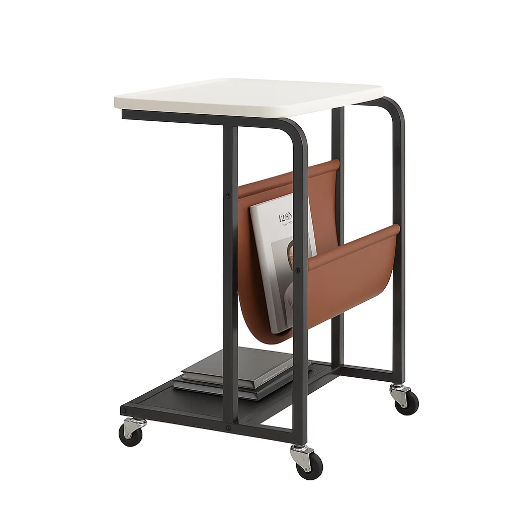Table d’appoint mobile avec porte-revues et roulettes