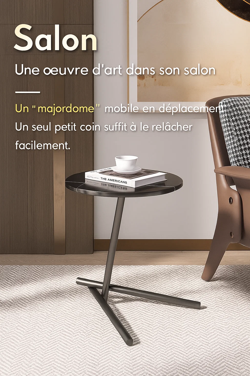 Table d’appoint ronde moderne en métal avec plateau lisse