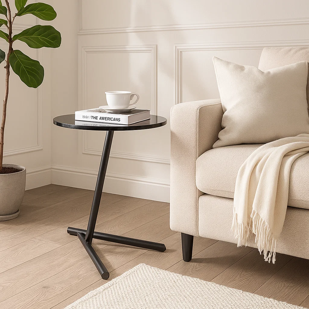 Table d’appoint ronde moderne en métal avec plateau lisse