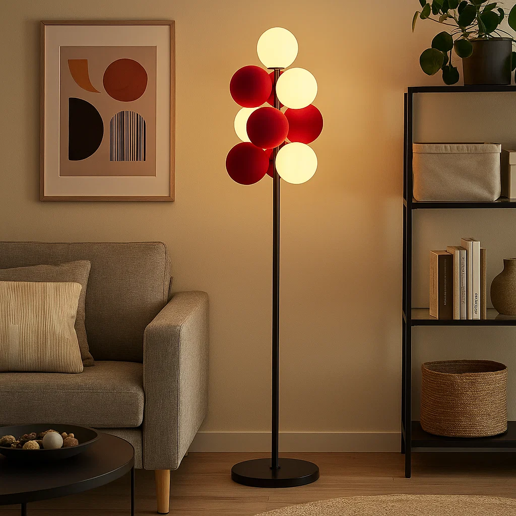Lampadaire design contemporain avec boules lumineuses décoratives