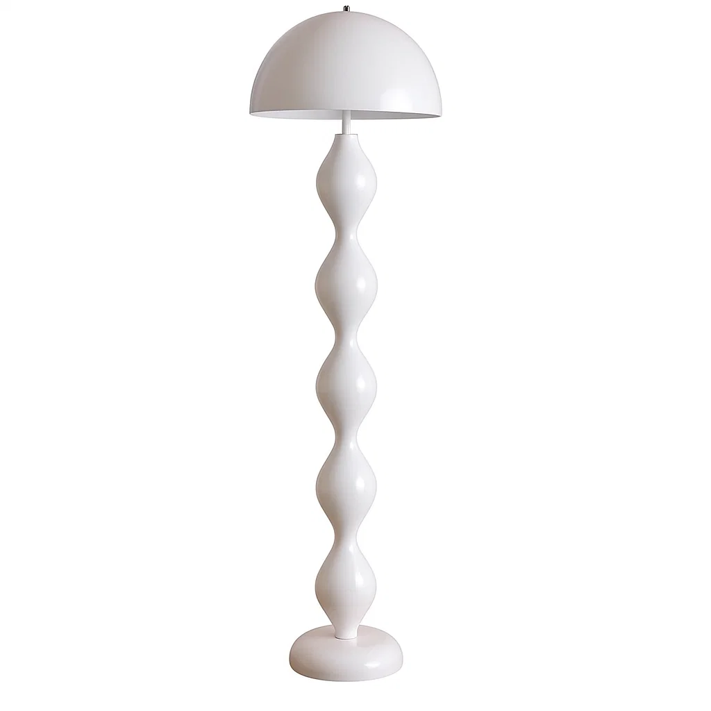 Lampadaire design moderne avec pied ondulé et abat-jour hémisphérique