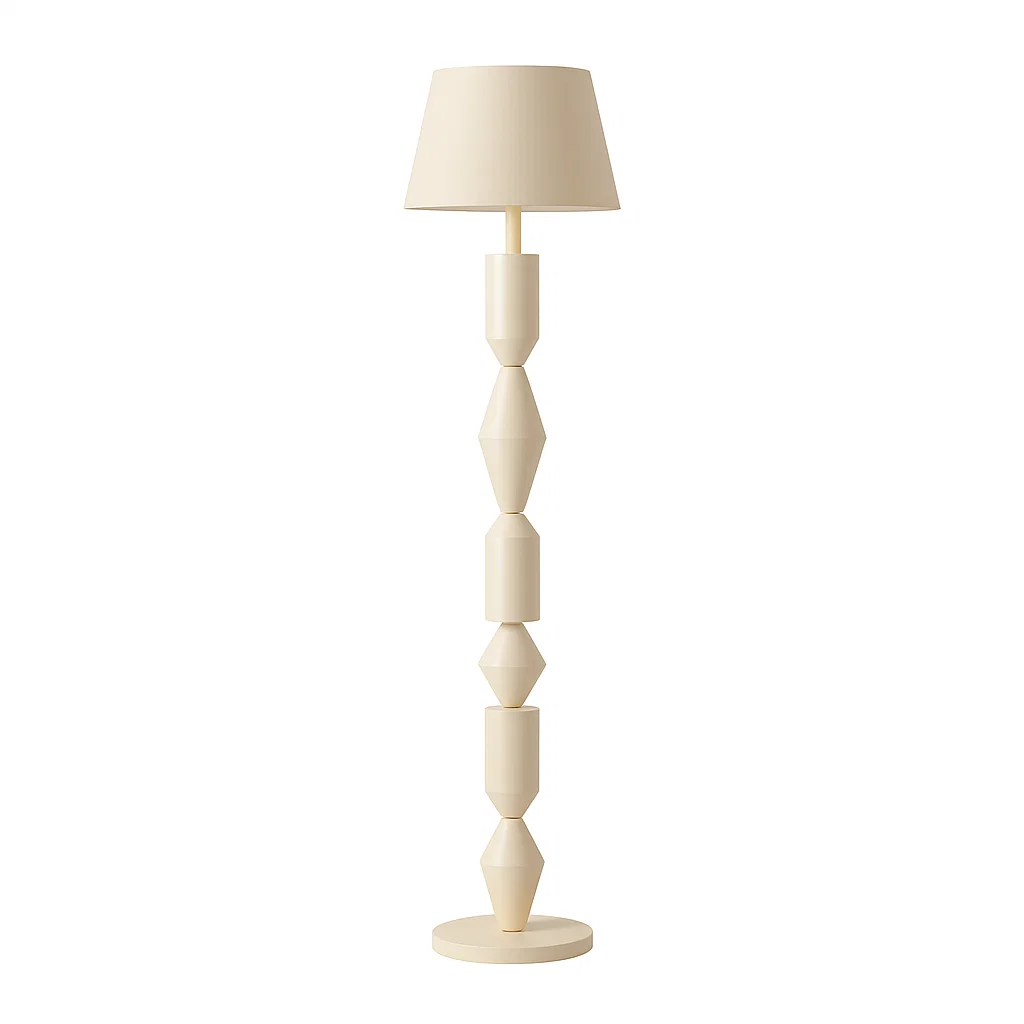 Lampadaire moderne avec abat-jour en tissu et pied sculptural