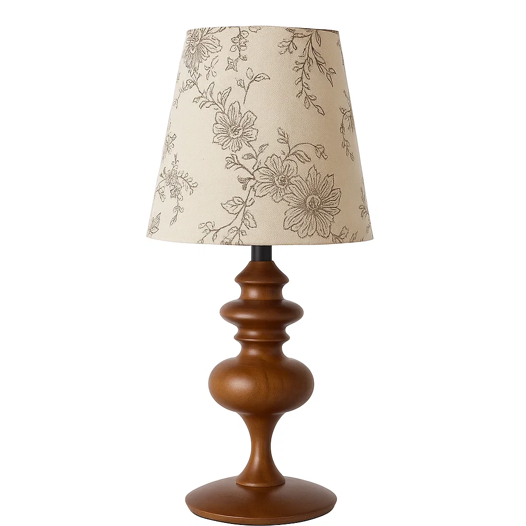 Lampe de table en bois avec abat-jour en tissu floral