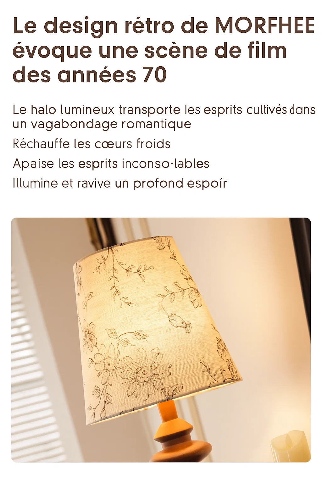 Lampe de table en bois avec abat-jour en tissu floral