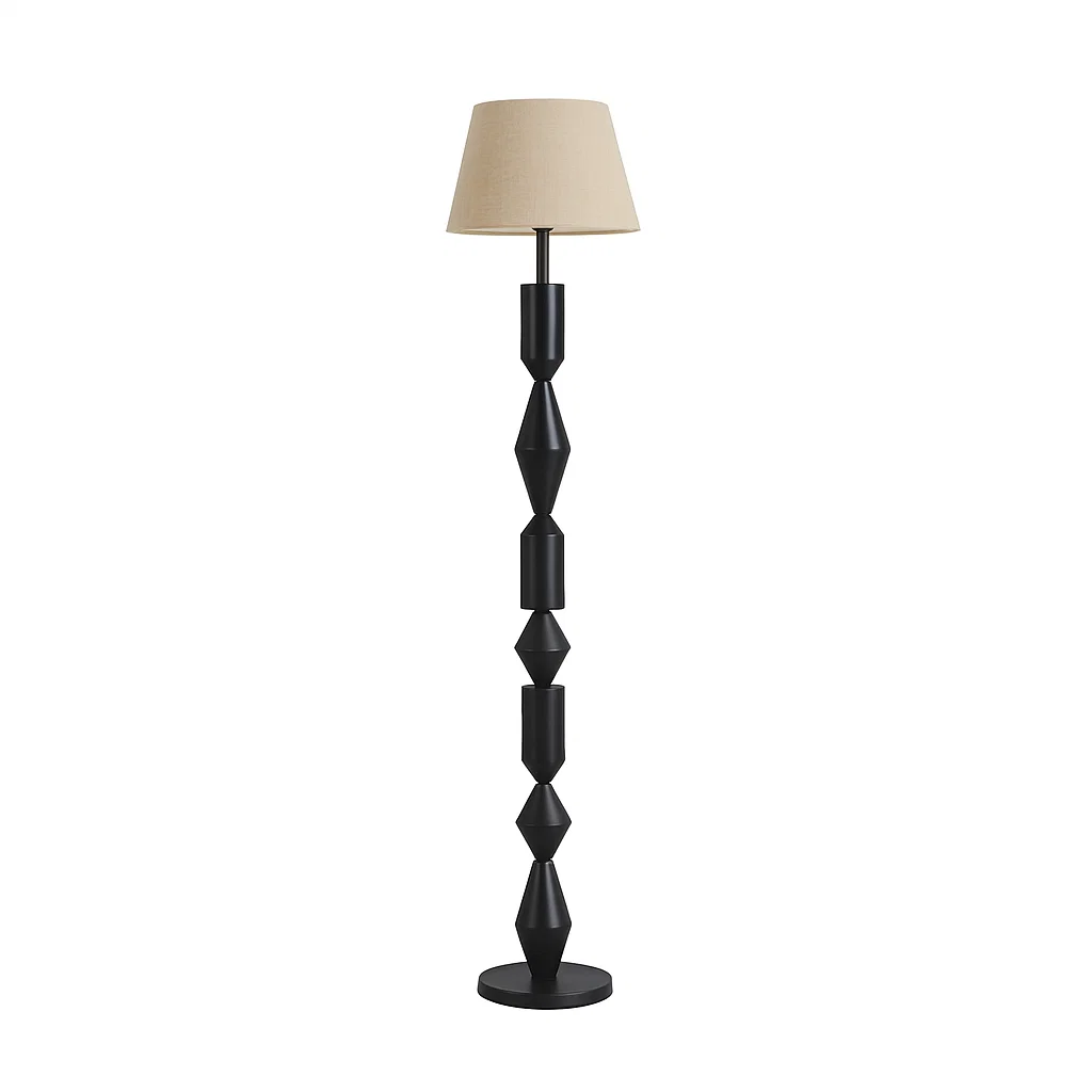 Lampadaire moderne avec abat-jour en tissu et pied sculptural