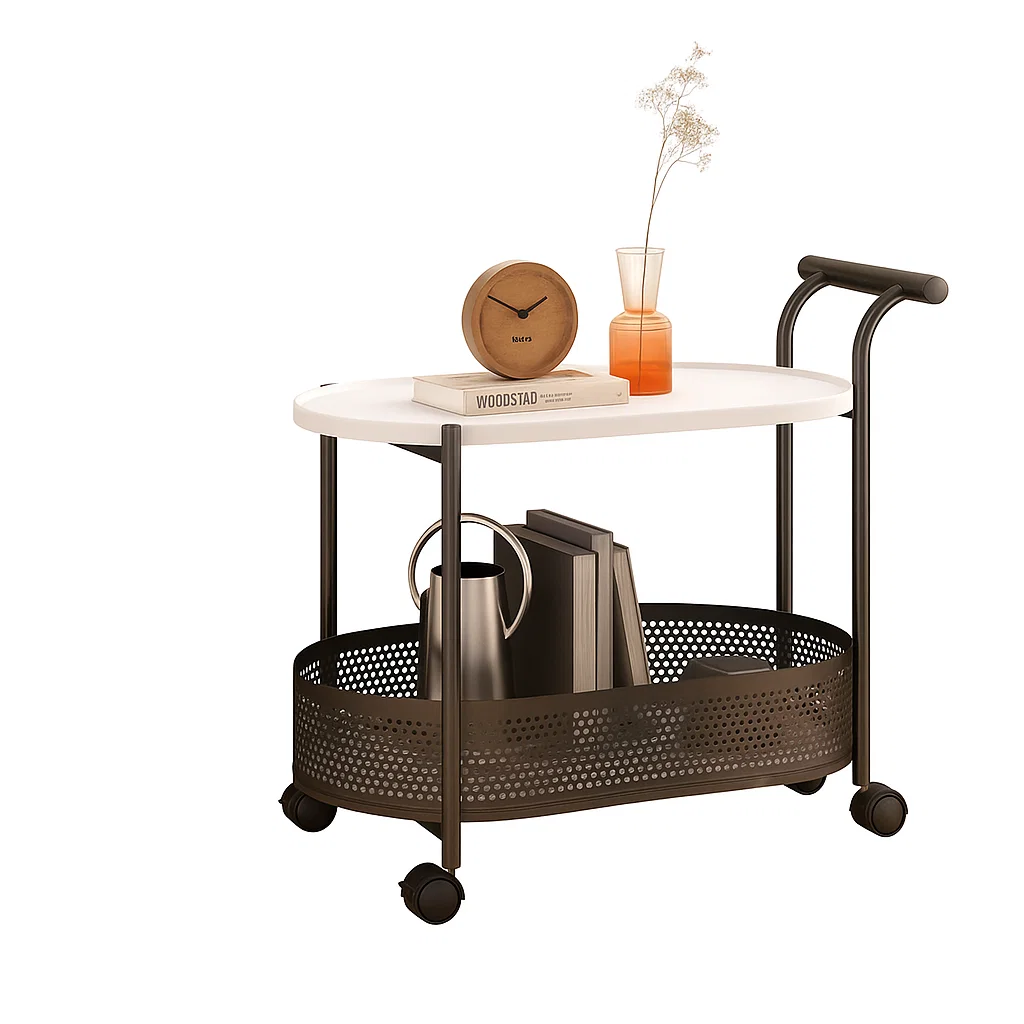 Table roulante de rangement avec panier inférieur en métal et roulettes