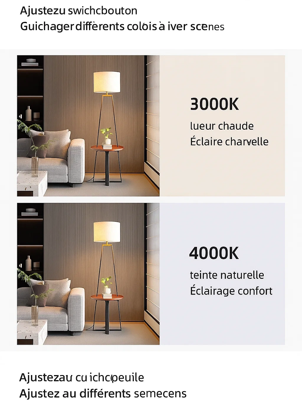 Lampadaire moderne avec table intégrée en bois et métal