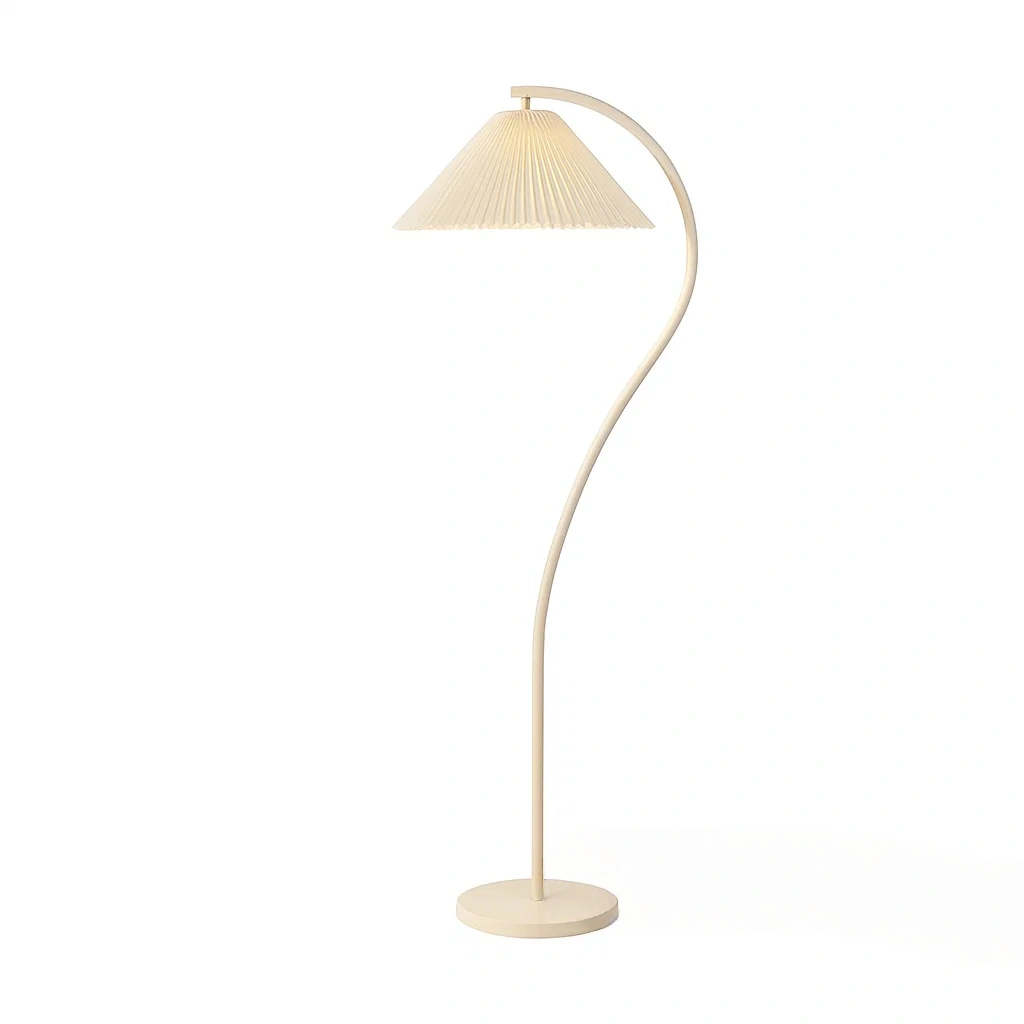Lampadaire moderne avec abat-jour plissé et pied courbé