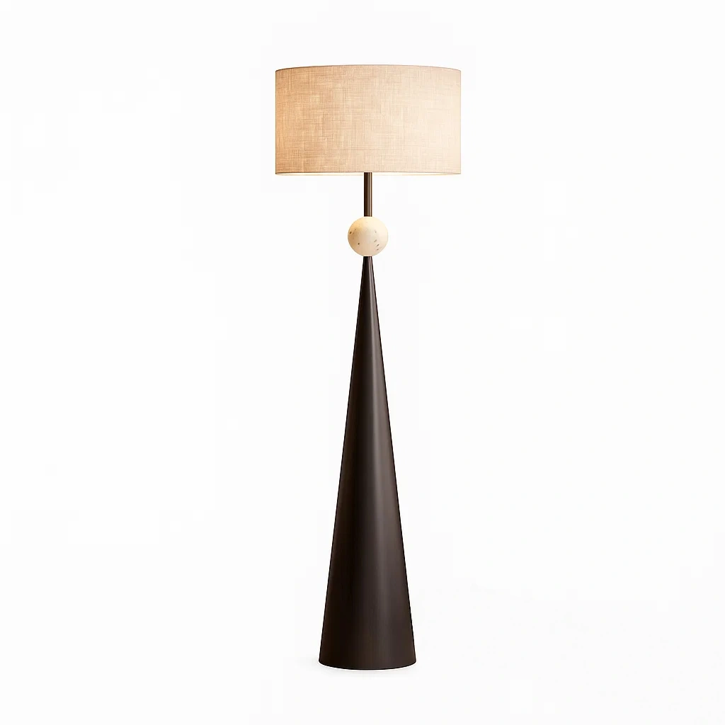 Lampadaire design moderne en bois avec abat-jour en tissu