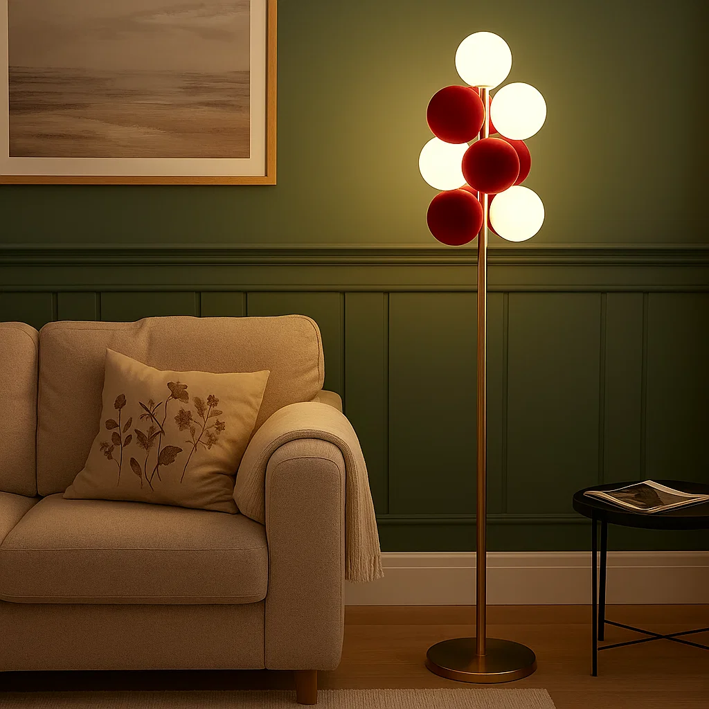 Lampadaire design contemporain avec boules lumineuses décoratives