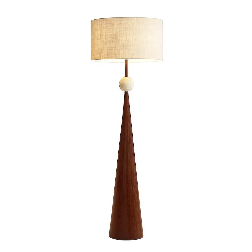 Lampadaire design moderne en bois avec abat-jour en tissu