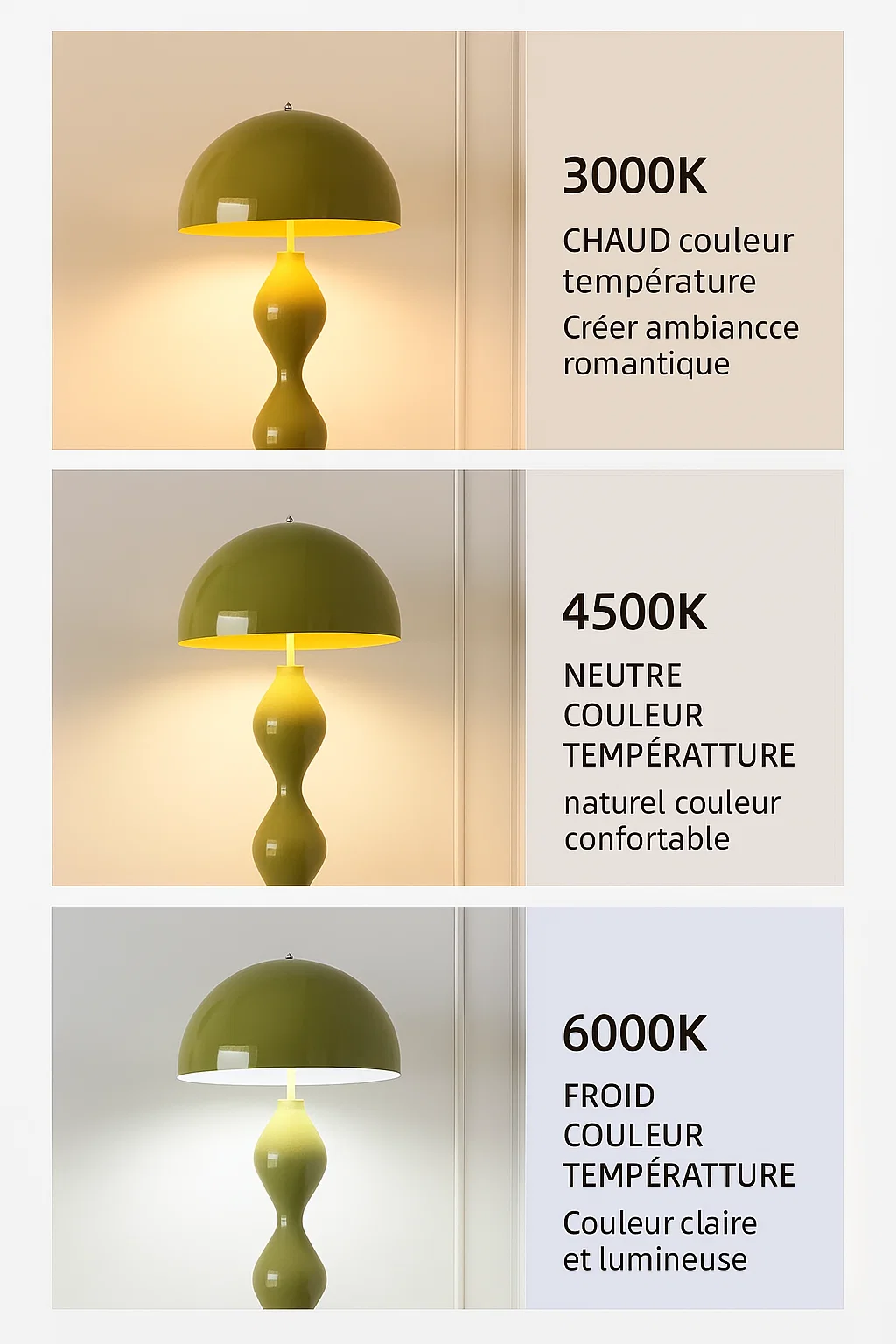 Lampadaire design moderne avec pied ondulé et abat-jour hémisphérique