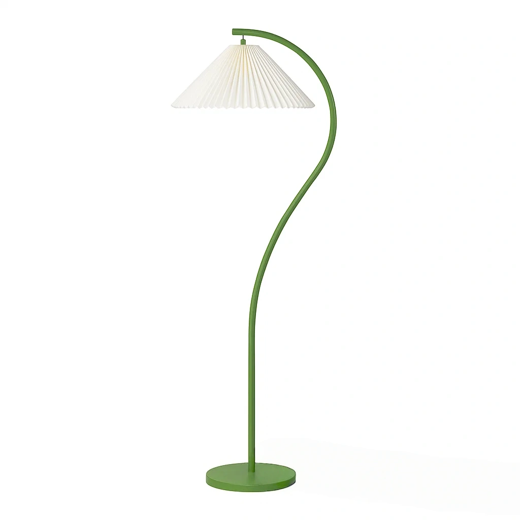 Lampadaire moderne avec abat-jour plissé et pied courbé