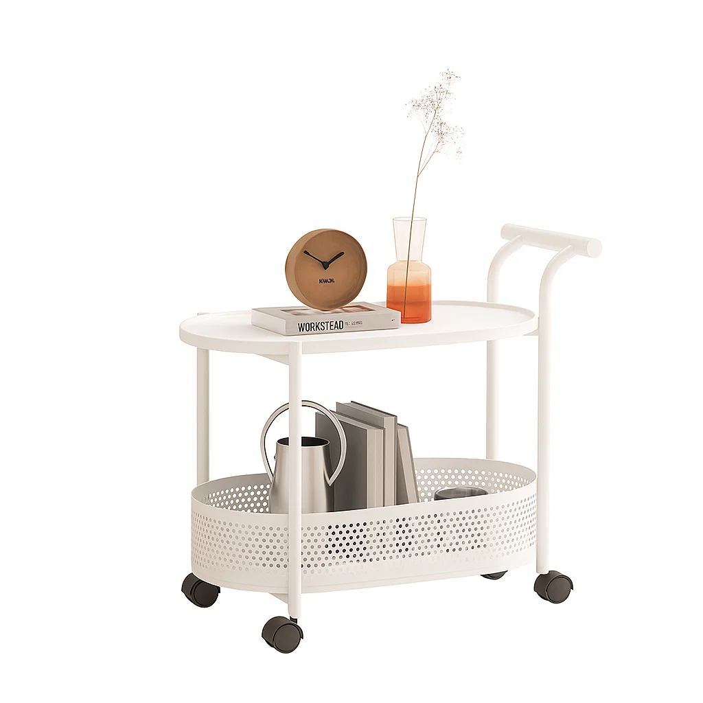 Table roulante de rangement avec panier inférieur en métal et roulettes