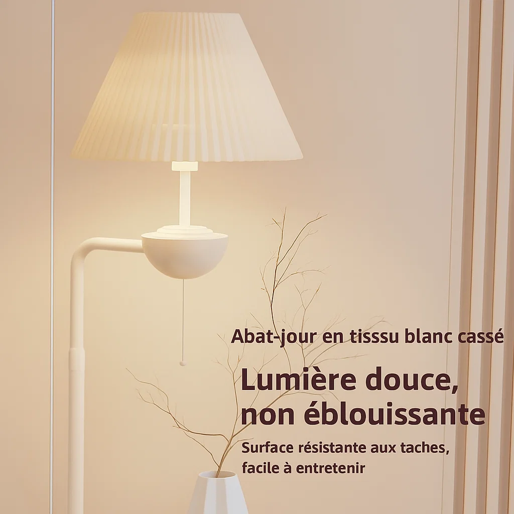 Lampadaire avec table intégrée et abat-jour plissé