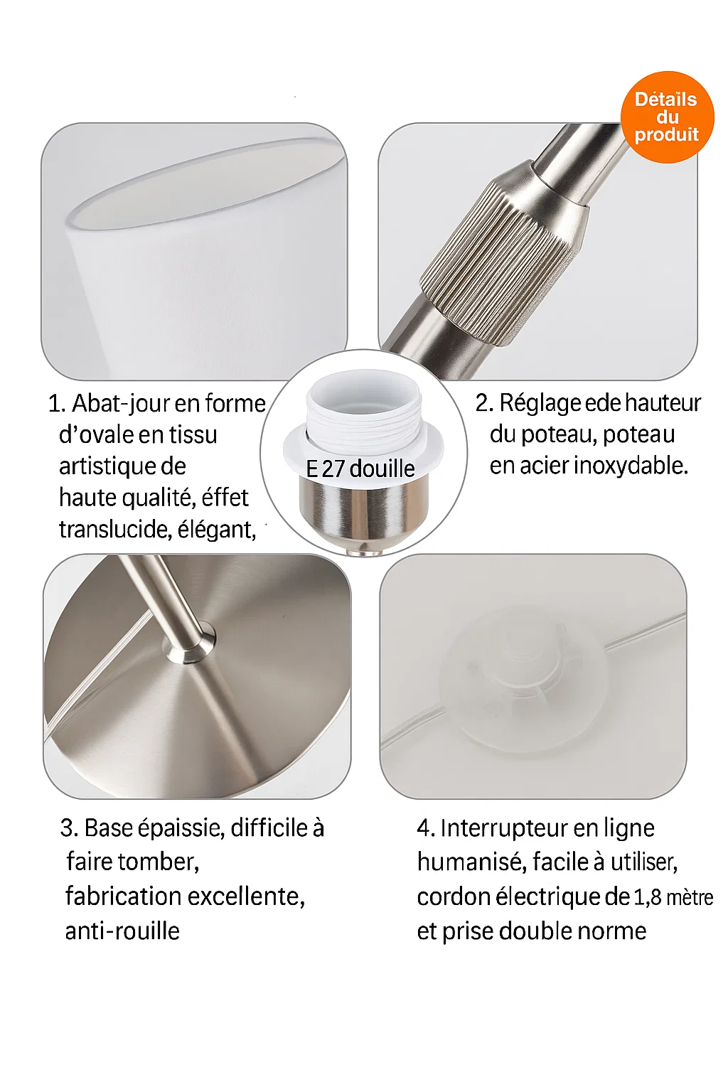 Lampadaire moderne cylindrique avec abat-jour allongé