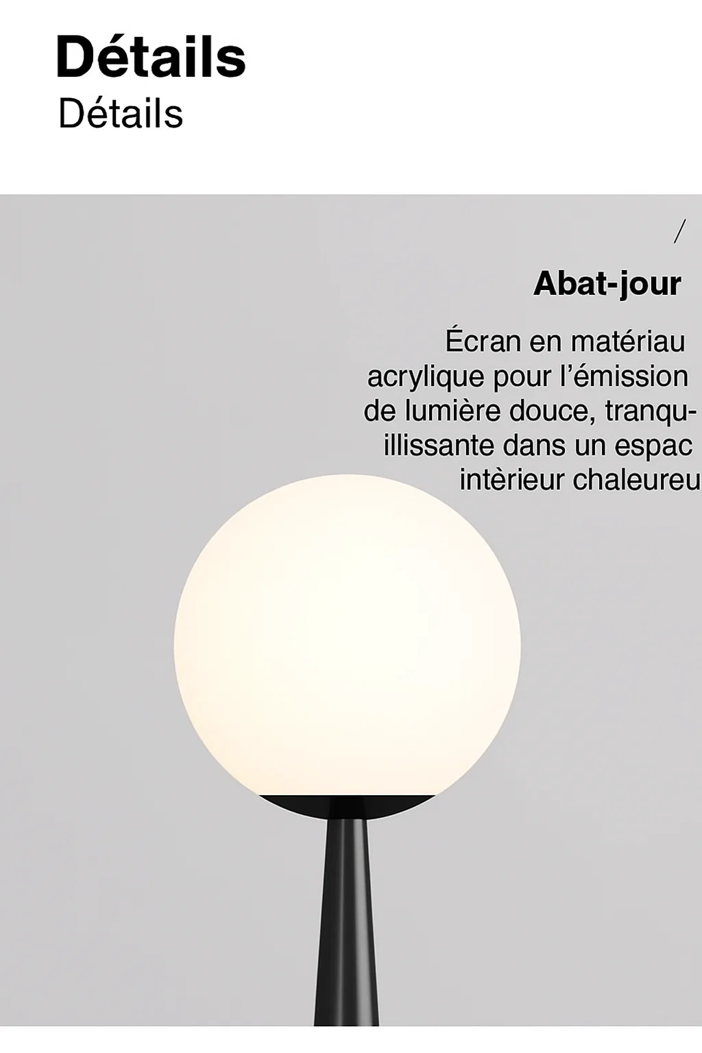 Lampadaire design avec base sculptée et globe lumineux