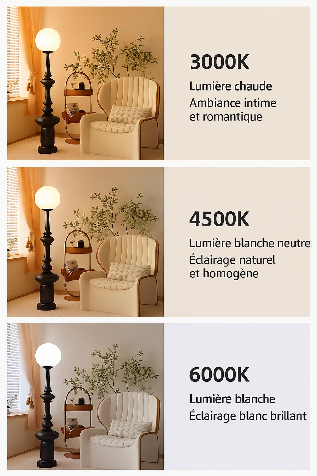 Lampadaire design avec base sculptée et globe lumineux