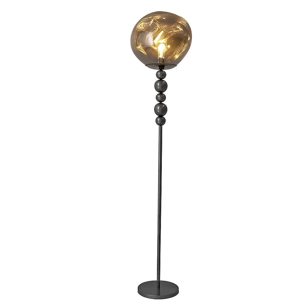 Lampadaire moderne avec abat-jour en verre et pied à billes métalliques