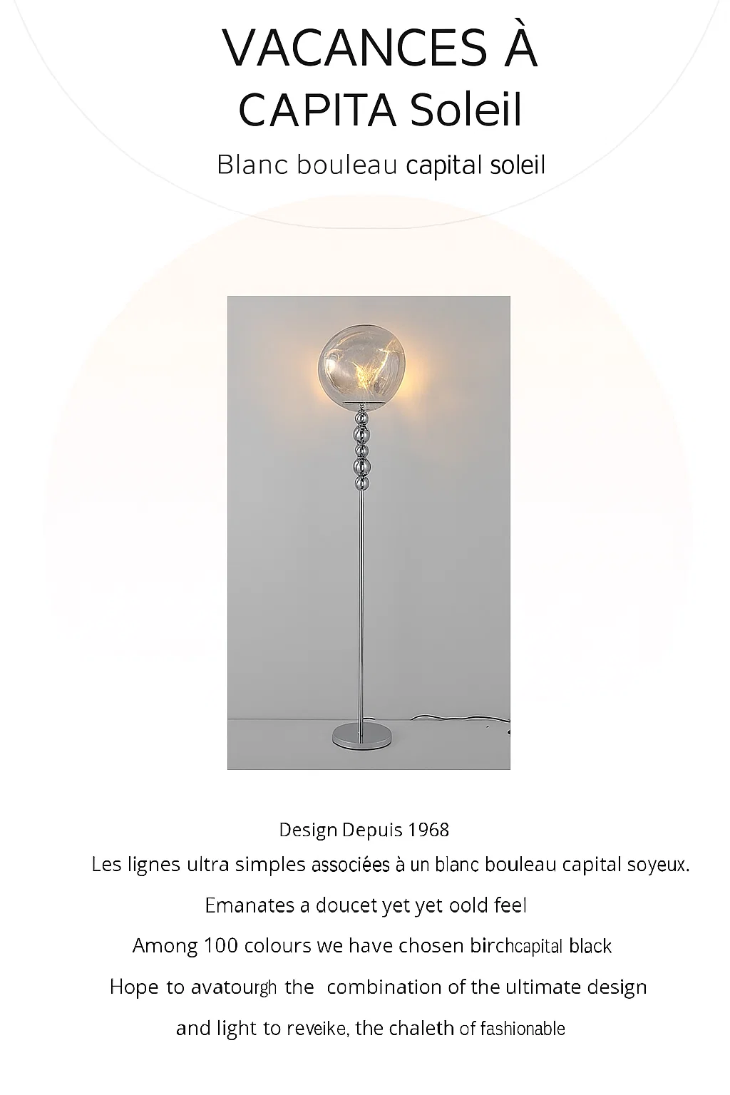 Lampadaire moderne avec abat-jour en verre et pied à billes métalliques